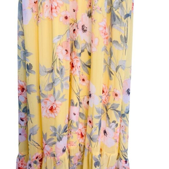 Luxology Floral Overlay V-neckline Flowy Maxi Dress Romantic Summer Size Small - Picture 4 of 12